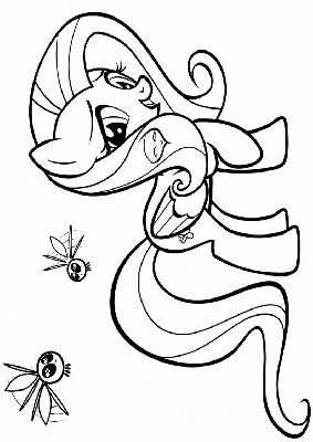 Kolorowanka Fluttershy wśród owadów